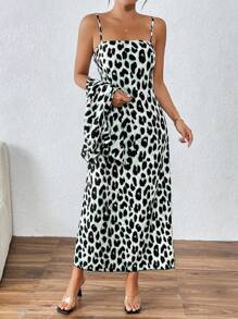 SHEIN Unity Vestido casual de mujer con estampado de leopardo sin mangas, adecuado para el otoño - Verde - Ver 5