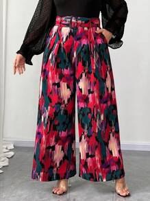 Franclia Pantalon grande taille à jambes larges avec imprimé blocs de couleurs tout sur le produit, automne