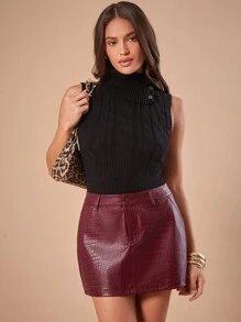 Forever 21 Winter Women Burgundy Solid Color Textured Skirt Christmas Skirt Thanksgiving Women New Years Holiday Birthday Essential Burgundy Skirt - Burgundy - View 6