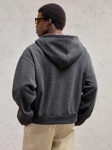 AKNOTIC Business Casual Sudadera con capucha de ajuste relajado para hombres con bloques de colores y forro térmico, adecuada para otoño e invierno, uso diario con etiqueta de logotipo - Gris Oscuro - Ver 7