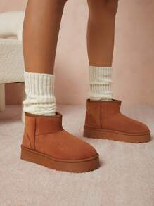 SHUZIA Women's Pull-On Faux Suede Flatform Booties For Summer Shoes Spring Shoes Spring Break Easter For Christmas Valentine's Day - Camel - View 2