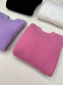 Chiquease Women's Solid Color Round Neck Long Sleeve Simple Top, Casual Everyday Wear