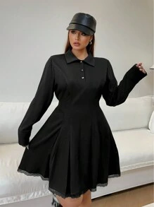 Flirla فستان ضيق الخصر أكمام طويلة بتصميم إسلوب المدرسة الفرنسية للمرأة البدينة