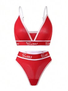 Bộ đồ lót Yoga Letter Tape Bra & Panty Thể thao - Đỏ - Xem 6