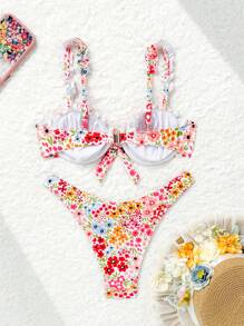 Bikini con volantes con estampado floral para playa y resort en verano - Multicolor - Ver 6