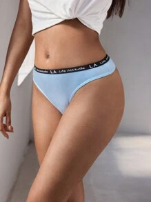 Set de 5 bragas de bikini de cintura media con letras tejidas para mujeres - Multicolor - Ver 7