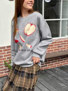 Jouncy 圆领长袖苹果印花简约卫衣，休闲装