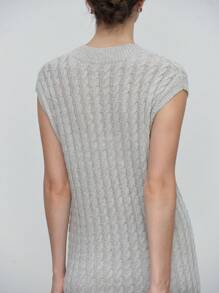 SHEIN Clasi 女士优雅简约纯色无袖针织毛衣裙，秋冬 - 灰色 - 查看 7