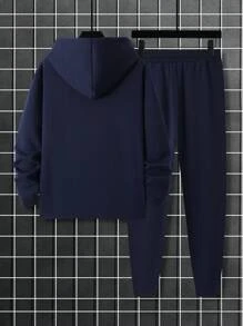 Manfinity Homme 1set Men Plus Size Letter Print Contrast Color Zipper Front Hoodie & Sweatpants Casual Suit For Autumn - Multicolor - View 2