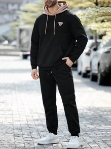 Manfinity Homme Plus Size Men's Color Block Hooded Sweatshirt For Autumn And Winter - Multicolor - View 3