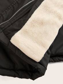 Flirla Plus Size Fashionable Casual Fluffy Collar Padded Padded Coat For Winter Clothes - Black - View 6