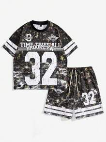 Manfinity VCAY Men Digital Print Loose Woven Short Sleeve T-Shirt Set - Army Green - View 1