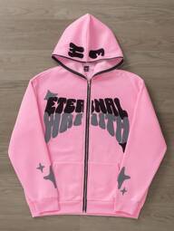 Manfinity Roghcode Herren Stern- & Buchstaben-Muster Reißverschluss-Hoodie mit Thermofutter, Reißverschluss-Kapuzen-Sweatshirt, für Herbst und Winter, Langarm-Oberteil