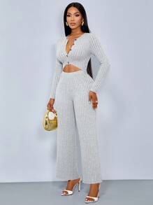 SOLERSUN Tuta casual monocolore con vita traforata, autunnale - Grigio - Visualizzare 7