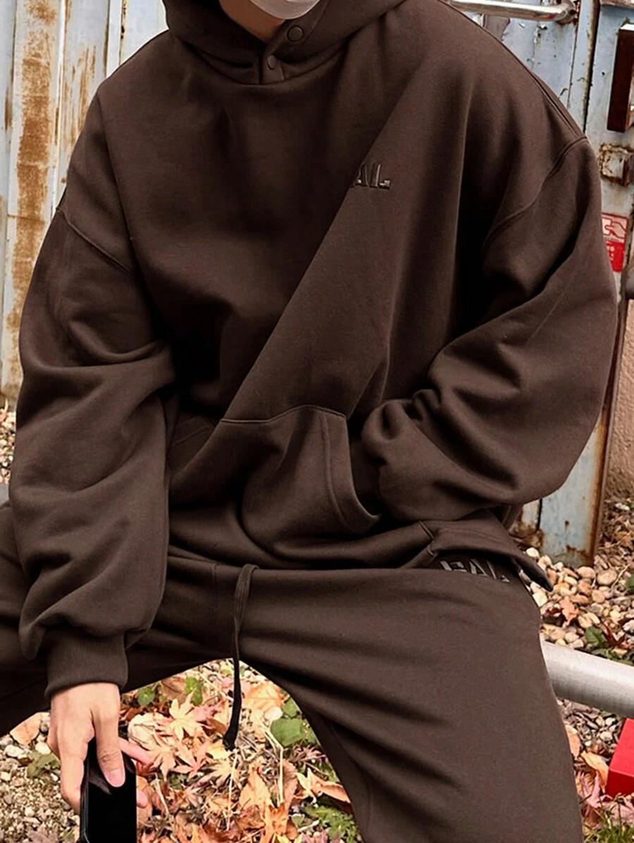 DAZY Fleece Letter Embroidery Sweatsuit, Autumn,Winter Hoodie - Brown - View 1