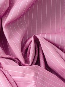 SHEIN LUNE 女士休闲条纹前扣衬衫，适合秋季粉色衬衫女士长袖衬衫女孩 - 粉色 - 查看 3