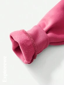 SHEIN Áo nỉ trùm đầu in chữ thường ngày cho bé trai tuổi mới lớn, mùa thu/đông - Màu đỏ tím - Xem 4