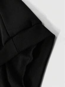 ROMWE MEN Street Life Men's Autumn Letter & Character Print Drawstring Hooded Sweatshirt - Black - View 6