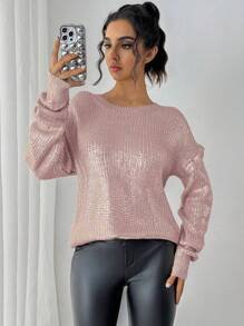 Calvaya Nuevo suéter versátil con estilo europeo y americano, de poliéster grueso con estampado dorado, diseño de cuello redondo adecuado para asistir a fiestas y ir de compras, otoño/invierno