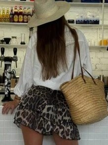 INAWLY Jupe style A minimaliste imprimé léopard grande taille, porter casual pour tous les jours