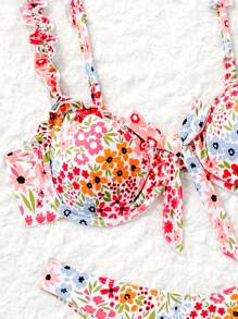 Bikini con volantes con estampado floral para playa y resort en verano - Multicolor - Ver 7