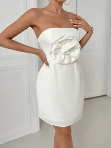 Chiquease Vestido mini casual sencillo con decoración de flor 3D para mujeres