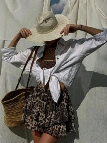 INAWLY Jupe style A minimaliste imprimé léopard grande taille, porter casual pour tous les jours