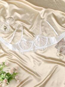 SHEIN 女士蕾丝拼接透视吊带文胸（带衬垫罩杯） - 白色 - 查看 2