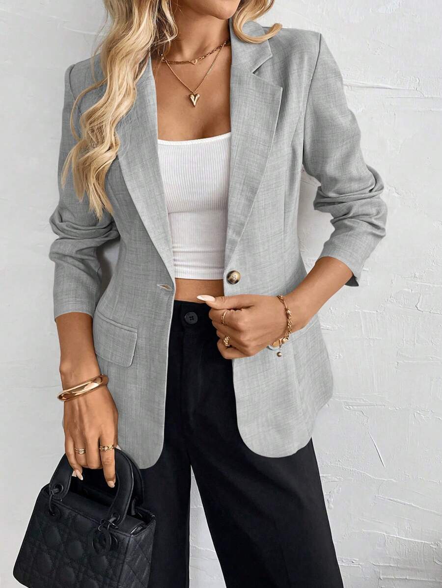 SHEIN Clasi Women's Multi-Color Woven Lapel Collar Casual Jacket, Autumn