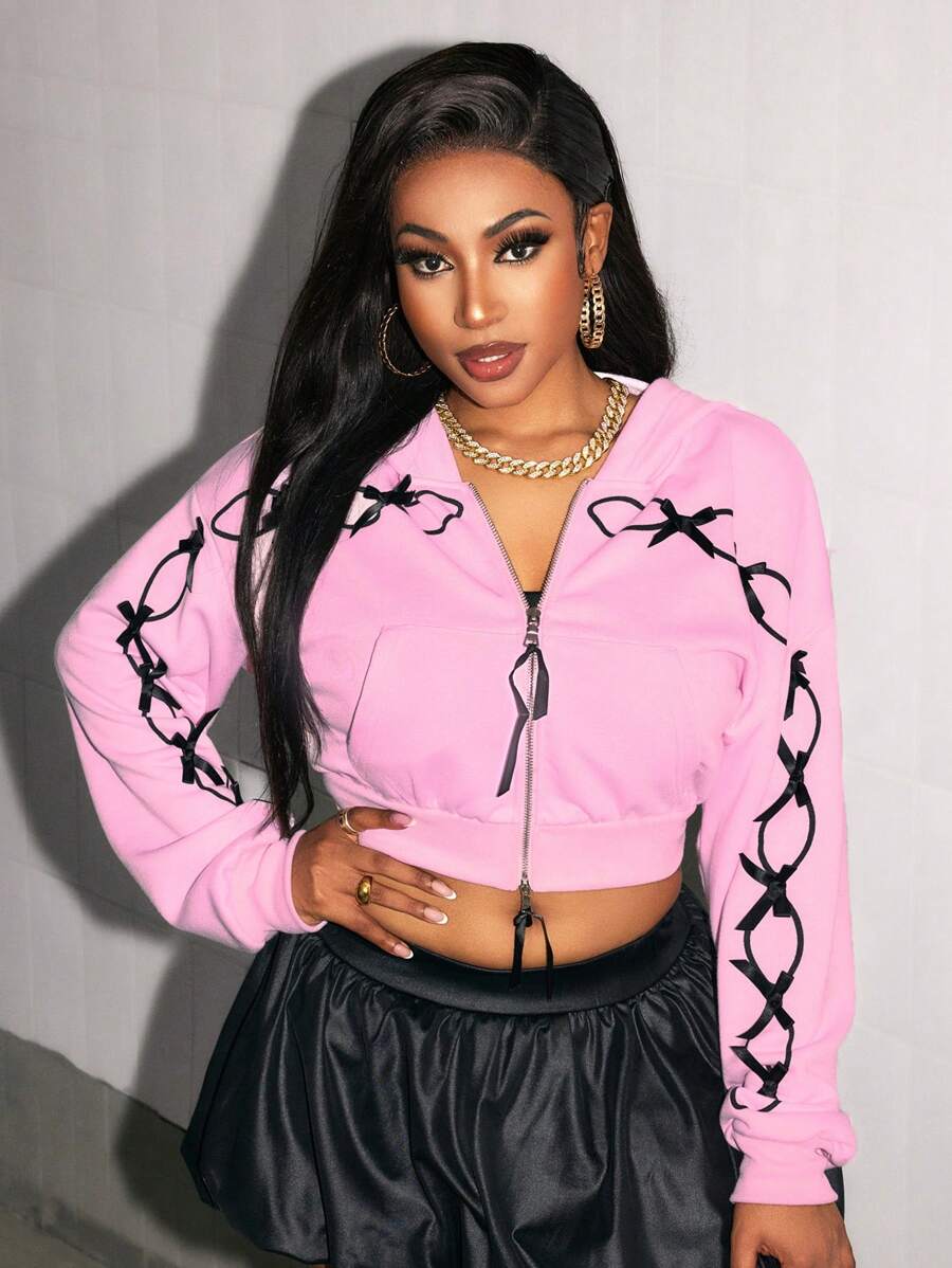 Zolique 1 件女式前拉链长袖蝴蝶装饰简约衬衫