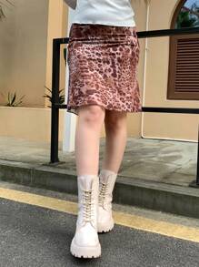 TrendSteals Gonna a tubino stile vintage con stampa leopardata in tulle, design in vita alta, gonna sexy con spacco sul retro - Multicolore - Visualizzare 4