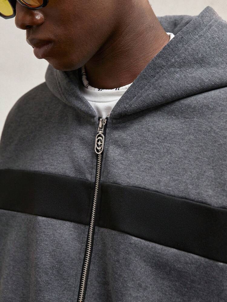 Men's Relaxed Fit Hooded Colorblock Sweatshirt With Thermal Lined, Suitable For Autumn And Winter, Daily Wear With Logo Tag