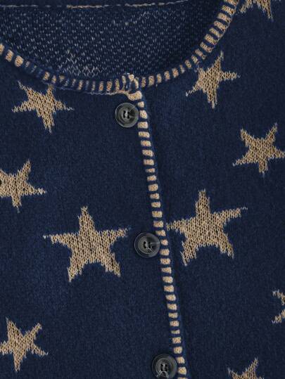 Cárdigan de talla grande con estampado de estrella hippie y ribete con contraste, para el invierno