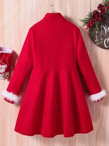 SHEIN Abrigo de niñas preadolescentes de doble botonadura tipo británico, falso y cálido, y elegante para el invierno