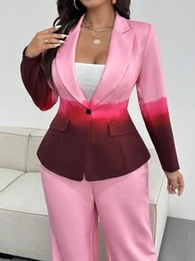 SHEIN Unity 2pcs/Set Plus Size Rainbow Tie-Dye Print Lapel Single Button Blazer Jacket + Pants Suit - Multicolor - View 6