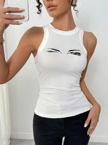 Chiquease New Versatile Fashionable Eye Print Round Neck Camisole For Women