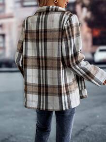 Chiquease Plaid Office Minimalist Jacket For Ladies Fall Cloth For Women - Coffee Brown - View 2