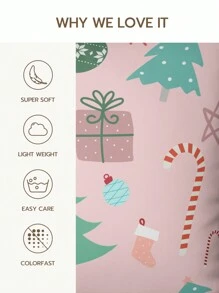 2 vỏ gối trang trí Giáng sinh, khóa kéo ẩn, làm bằng vải polyester, không có ruột - Hồng - Xem 7