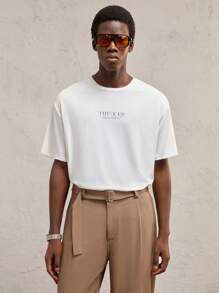 AKNOTIC Party 男士宽松肖像字母印花圆领都市短袖 T 恤，适合夏季，男友礼物 - 白色 - 查看 2