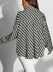 Flirla Plus Size Women Geometric Print Long Sleeve Lapel Shirt - Multicolor - View 2