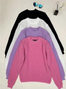 Chiquease Women's Solid Color Round Neck Long Sleeve Simple Top, Casual Everyday Wear