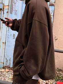 DAZY Fleece Letter Embroidery Sweatsuit, Autumn,Winter Hoodie - Brown - View 5