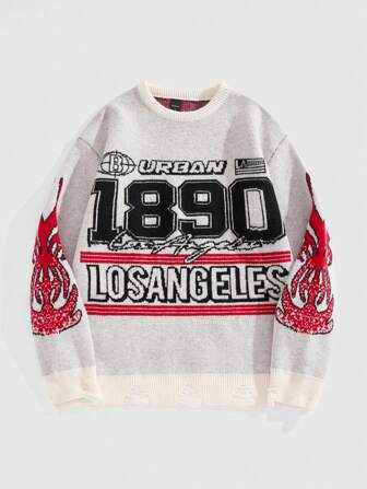 Prep Men's Casual Crew Neck Long Sleeve Graphic Pullover Sweater, Autumn/Winter