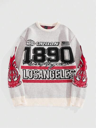 Prep Jersey con cuello redondo, manga larga y gráfico casual para hombres, otoño/invierno