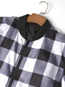 Manfinity Homme Plus Size Men's Casual Everyday Plaid Zip-Up Jacket, Autumn Winter Men Jacket, Going Out Checkered Colorful Long Sleeve Light Jacket, For Friends, Husband, Boyfriend Gifts