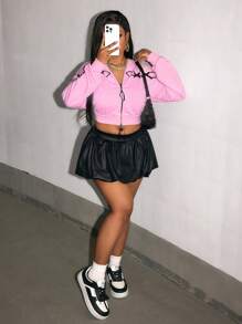 Zolique 1 件女式前拉链长袖蝴蝶装饰简约衬衫