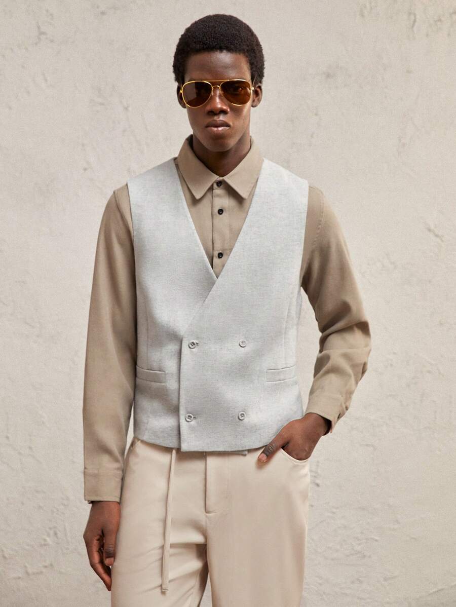 AKNOTIC Business Casual 男士修身休闲无袖前开西装背心，适合日常穿着