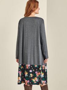 EMERY ROSE Váy chắp vá họa tiết hoa màu xám thường ngày cỡ lớn cho nữ - Nhiều màu - Xem 2