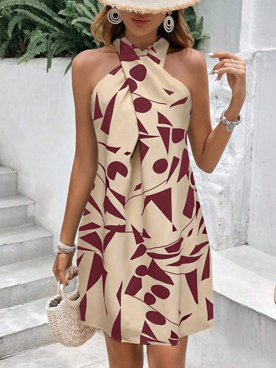 Breezaya 全印花交叉带休闲度假无袖连衣裙 - 彩色 - 查看 1