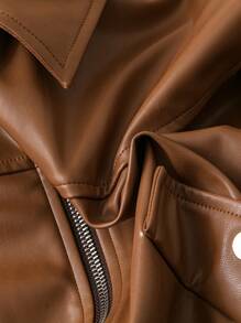 Chiquease Wide Lapel Snap Button Panel Stitching Elastic Hem Music Festival Short Leather Jacket